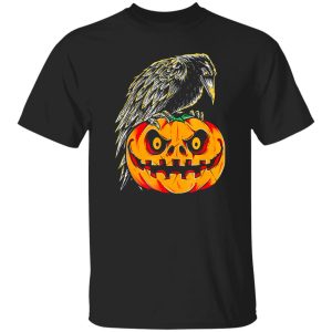 Creepy Black Raven Retro Vintage Pumpkin Halloween Shirt