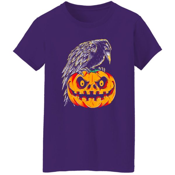 Creepy Black Raven Retro Vintage Pumpkin Halloween Shirt