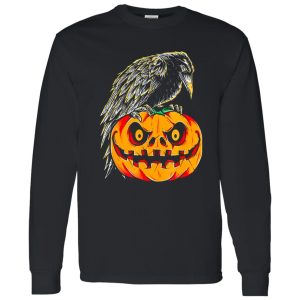 Creepy Black Raven Retro Vintage Pumpkin Halloween Shirt