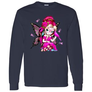 Cute Breast Cancer Girl Sugar Skull Costume Halloween Shirt