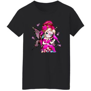 Cute Breast Cancer Girl Sugar Skull Costume Halloween Shirt