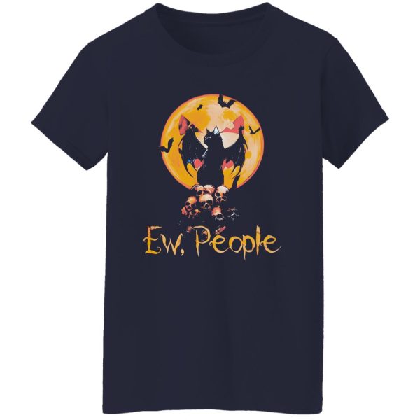 Ew People Black Cat Bats Moon Skull Halloween Shirt