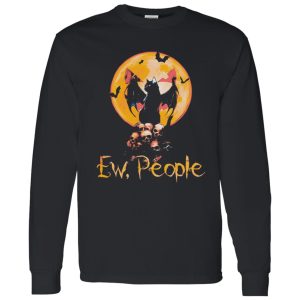 Ew People Black Cat Bats Moon Skull Halloween Shirt