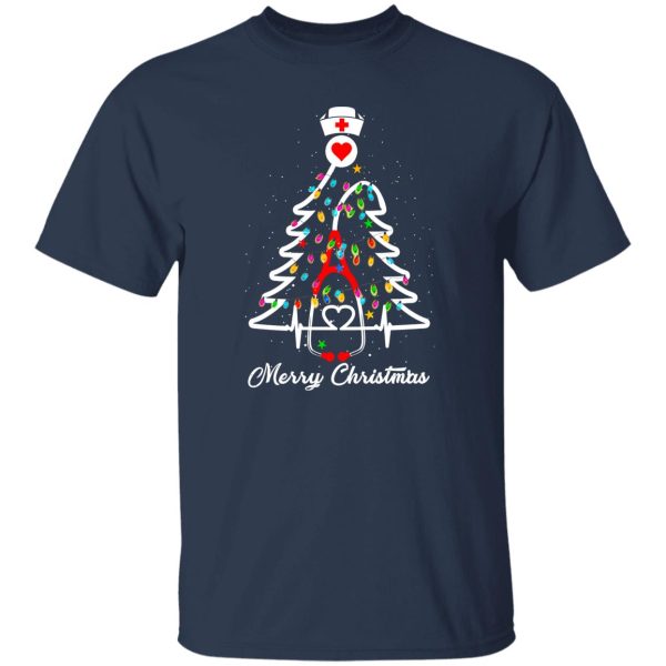 Merry Christmas Nurse Christmas Tree With Fairy Lights And Stethoscope for Shirt