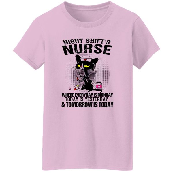 Black Cat Medical Equipment Shirt, Night Shift’s Nurse Where Everyday Is Monday Shirt