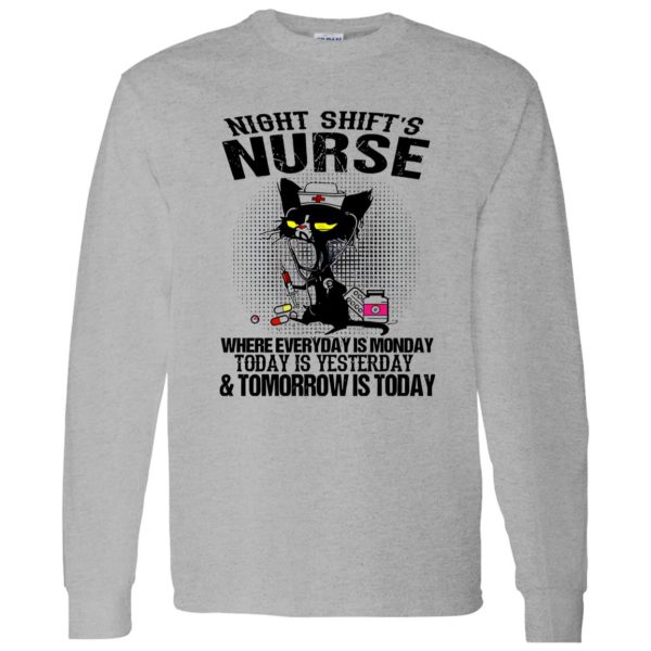 Black Cat Medical Equipment Shirt, Night Shift’s Nurse Where Everyday Is Monday Shirt