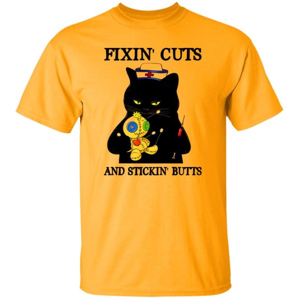 Black Cat Nurse Fixin’ Cuts And Stickin’ Butts Shirt