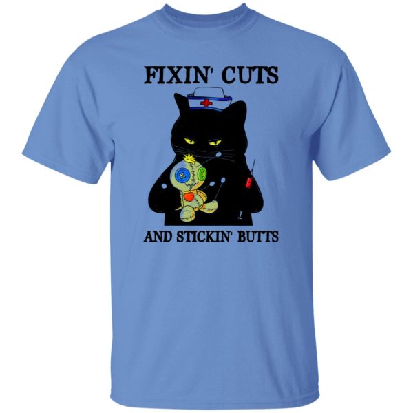 Black Cat Nurse Fixin’ Cuts And Stickin’ Butts Shirt