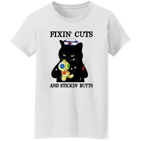 Black Cat Nurse Fixin’ Cuts And Stickin’ Butts Shirt