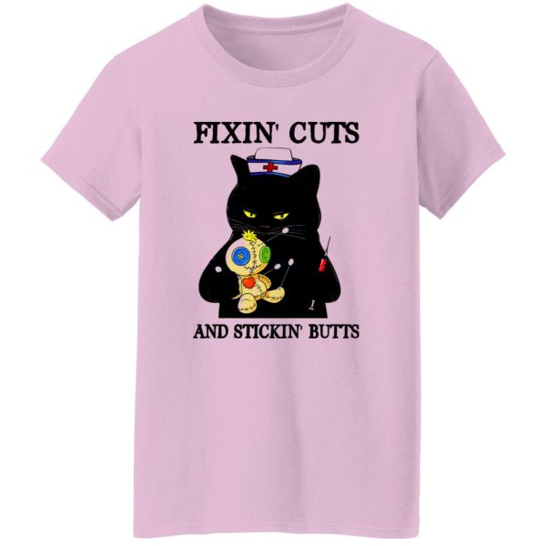 Black Cat Nurse Fixin’ Cuts And Stickin’ Butts Shirt