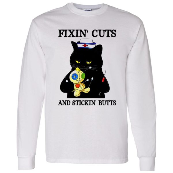 Black Cat Nurse Fixin’ Cuts And Stickin’ Butts Shirt