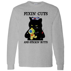 Black Cat Nurse Fixin’ Cuts And Stickin’ Butts Shirt