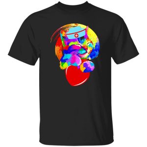 Colorful Kitten Nurse with Red Heart Shirt