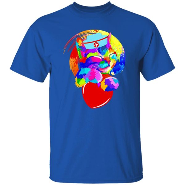 Colorful Kitten Nurse with Red Heart Shirt