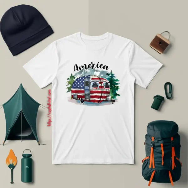 America Camping Car Forest Mountain Shirt