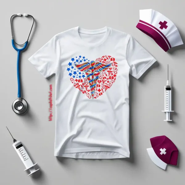 American Flag Cedeceus Nurse Medical Leopard For 4th Of July Shirt