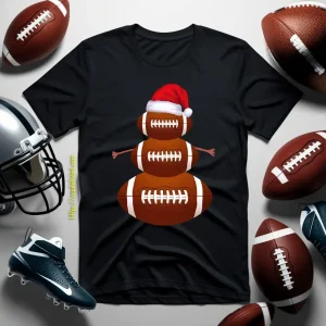 American Football Snowman Shirt, Football Snowman With Santa Hat Shirt