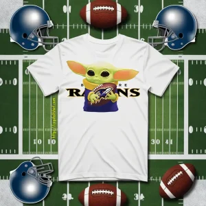 Baby Yoda Holding Baltimore Ravens Shirt