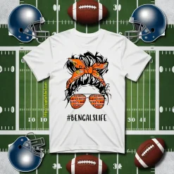 Bengals Life Cincinnati Bengals Messy Bun Girl With Headband And Glasses For Shirt