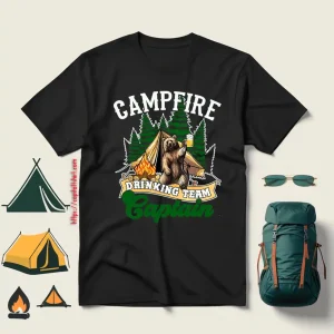 Campfire Drinking Team Captain Bear Drinking Beer For Camping Lovers Shirt