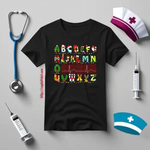 Christmas Alphabet Heartbeat Gift For Nurse Shirt