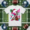 Christmas American Football Breast Cancer Shirt, Pink Ribbon Football Santa Hat Shirt