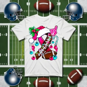 Christmas American Football Breast Cancer Shirt, Pink Ribbon Football Santa Hat Shirt