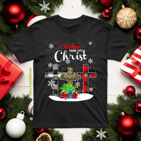 Christmas Begins With Christ Leopard Shirt