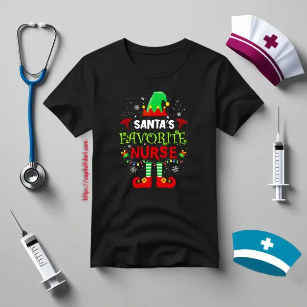 Christmas Elf Santa’s Favorite Nurse For Christmas Shirt