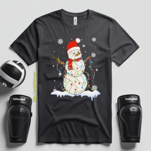 Christmas Volleyball Snowman Lights Xmas With Santa Hat Sport Lover Shirt