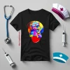 Colorful Kitten Nurse With Red Heart Shirt