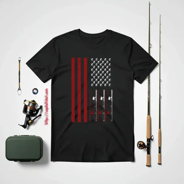 Cool Fishing Shirt, Usa Flag Fishing Rod Patriotic American Fishermen Fishing Shirt