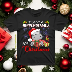 Cute Hippo Santa I Want A Hippopotamus For Christmas Design For Animal Lover Shirt