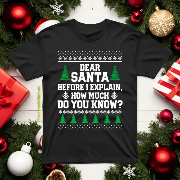 Dear Santa Before I Explain How Much Do You Know Funny Ugly Christmas Shirt