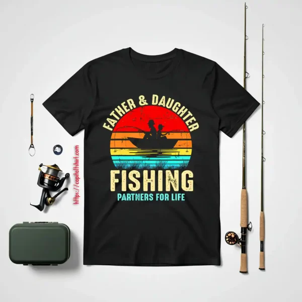 Father Daughter Fishing Partner For Life Retro Matching Dad Shirt