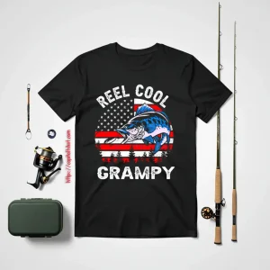 Fathers Day Us Flag Vintage Reel Cool Grampy Fishing Shirt