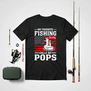 Favorite Fishing Buddy Calls Me Pops Fisherman July 4th Shirt