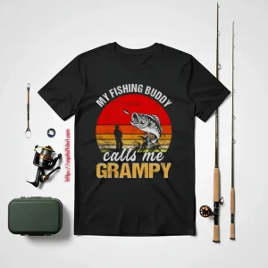 Fish Shirt, Vintage My Fishing Buddy Calls Me Grampy Family Fathers Day Shirt