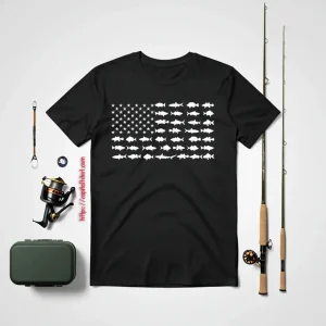 Fish Shirt, Vintage Usa Fish American Flag Fishing Gifts Shirt