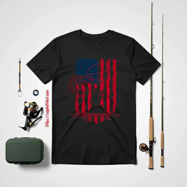 Fishing 4th Of July American Flag Patriotic Fisherman Angler Shirt