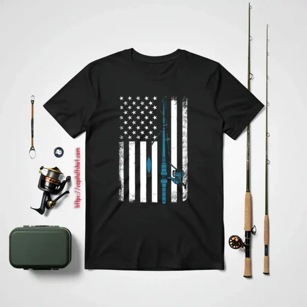 Fishing American Flag Shirt, Fishing Rod American Flag Shirt