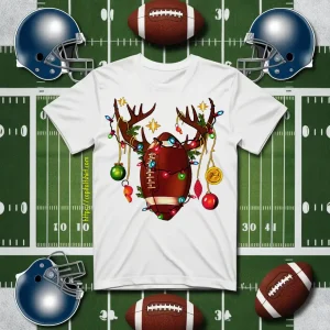 Football Ball With Reindeer Horns American Football Christmas Shirt