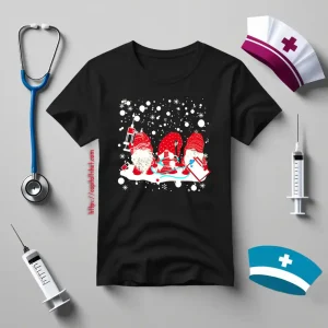 Funny Nurse Gnomes Santa Christmas Light Nursing Lover Gifts Shirt