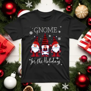 Gnome For The Holidays Buffalo Plaid 3 Gnomes Christmas Xmas Shirt