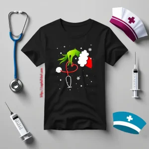 Grinch And Stethoscope Merry Christmas Gifts For Nurse Shirt