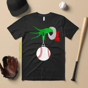 Grinch Hand Holding Baseball Ball Christmas Shirt