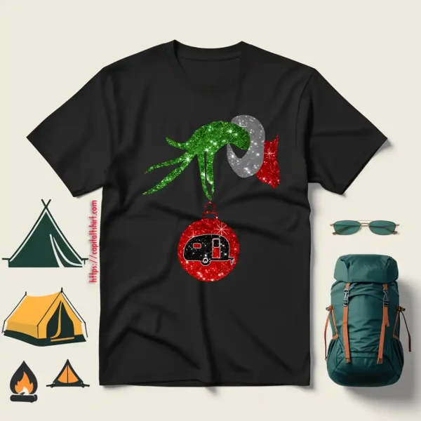 Grinch Hand Holding Camp Bus Christmas Shirt