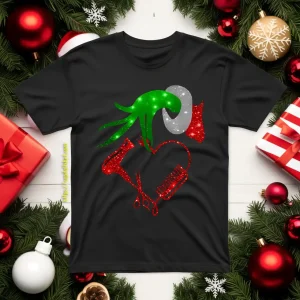 Grinch Hand Holding Hair Dryer Comb Scissors Christmas Shirt