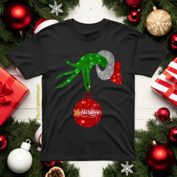 Grinch Hand Holding Hardee’s Christmas Shirt