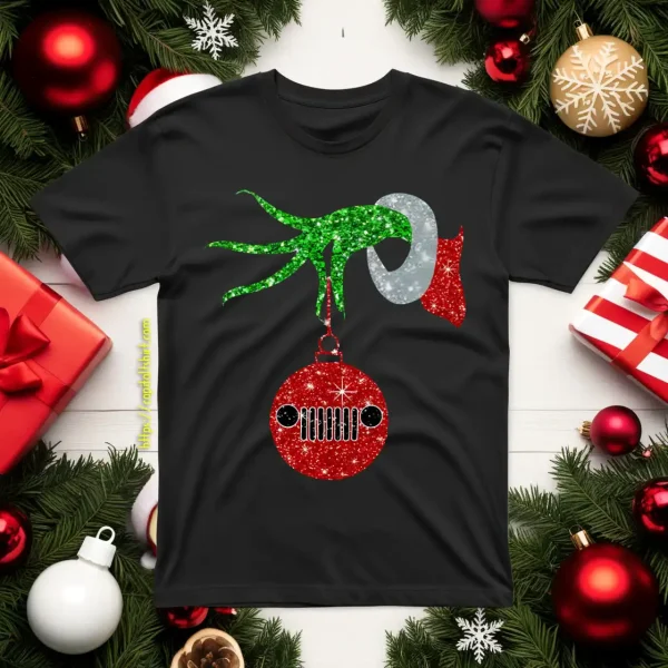 Grinch Hand Holding Jeep Christmas Shirt